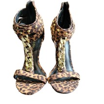 NEW Women&#39;s Faux Suede Leopard Stiletto Sandals Size 6.5 - £18.49 GBP