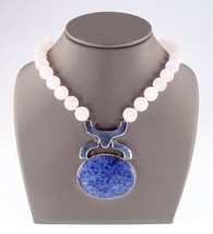 Rigoberto Lapis lazuli with Pink Coral Beads Sterling Silver Necklace 20&quot; Long - £454.04 GBP