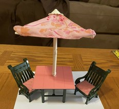 Fisher Price Loving Family Dollhouse Patio Table & Chairs Swivel Umbrella - $24.70
