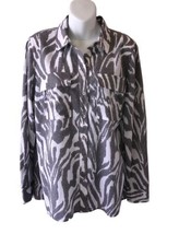 MK Michael Kors Gray White zebra print long sleeve button front top size Large - £16.26 GBP