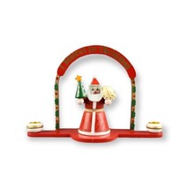 Vintage Wood Candle Holder &quot;I Believe In Christmas&quot; Wooden Santa Claus with Tree - £15.83 GBP