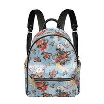 Bunny in Blue Wonderland PU Leather Leisure Backpack School Daypack - £29.09 GBP