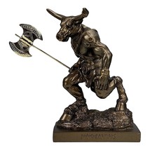 Minotaur with Double Axe Greek Monster Bronze Color Statue Sculpture Cast Marble - £39.52 GBP