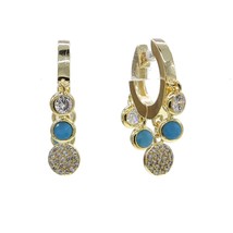 white cz blue turquoises round dot charm huggie hoop earring 2020 fashion women  - £17.17 GBP