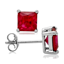 2 ct. Genuine Ruby Princess Basket Stud Earrings in Sterling Silver - $45.14