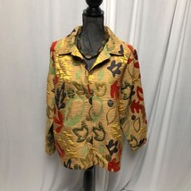 Breckenridge Jacket Womens XL Buttoned Collared Tan Gold Quilted Leaves - $17.64