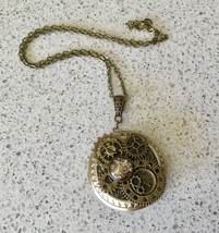 Steampunk Gears Locket Pendant Necklace 1 - £6.85 GBP