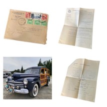 1949 Collector&#39;s French Automobile Club Letter &amp; Vintage Ford Woody Specs - WWII - £752.47 GBP