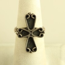 Sterling Silver Mexican 925 Heart Cross black Petina Ring - £35.52 GBP