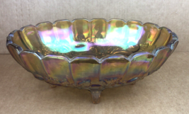 Vintage Carnival Glass Dish Decorative Bowl Fruit Etched Design 12&quot; x 8&quot; x 4.5&quot; - £15.18 GBP