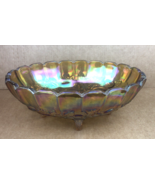 Vintage Carnival Glass Dish Decorative Bowl Fruit Etched Design 12&quot; x 8&quot;... - £15.10 GBP