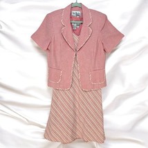 Vintage 90&#39;s Sheri Martin 2Pc Jacket Dress Set Woman 14 Petite Pink Line... - $34.58