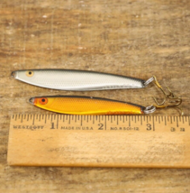 Vintage Set of Luhr-Jensen 25G 16G Minnow Metal Silver Orange Fishing Lures - $9.89