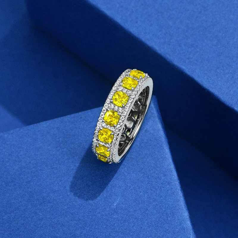 100% 925 Sterling Silver Sparkling Yellow High Carbon Diamond Wedding Rings For  - £44.51 GBP