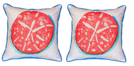 Pair of Betsy Drake Coral Sand Dollar Large Indoor Outdoor Pillows - £69.89 GBP