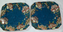 222 Fifth Gabrielle Teal Square Floral Paisley Dinner Plates About 10 3/4&quot; - £18.29 GBP