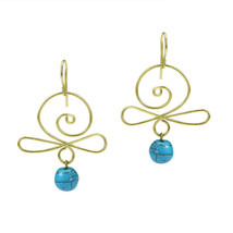Mystic Gold Reconstructed Turquoise Brass Swirl Earrings - £11.45 GBP