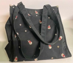 Navy Blue Winter Themed Hand Bag With Snowmen and Snowflakes Pre-Owned - $14.84