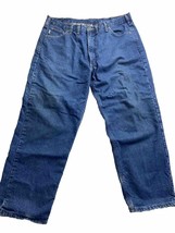 Carhartt Flannel Lined Jeans Mens 44 30 Blue Denim Classic Medium Wash - $25.74