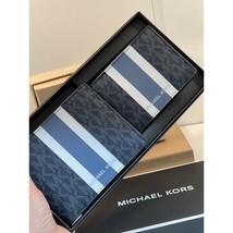 Michael Kors Billfold Wallet Box Set Black Navy White Logo 36H1LGFF1B NI... - $58.40