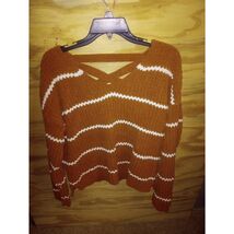 Women's Moral Fiber 1x Striped Sweater Criss Cross Back Cozy Fall - $13.50