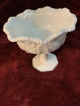 LE Smith Milk Glass Cane And Arches Ruffled Saw-Tooth Top Pedestal Compote Bowl - £19.73 GBP