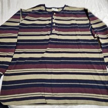 Vtg Eddie Bauer Striped Thermal Waffle Henley Shirt Button Pullover Mens XL - $14.05
