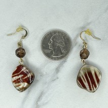 Gold Tone Brown Beaded Shell Dangle Earrings Pierced Pair - £5.53 GBP