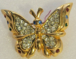  Buttery Papillon Fashion Brooch Pin Gold-Tone &amp; Crystal Rhinestones Sma... - £15.89 GBP