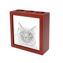 British Shorthair - Wooden stand for candles/pens with the image of a cat ! - £15.73 GBP