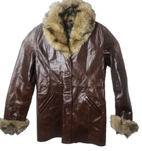 Wilson Leather Women M Brown Button Down Dress Long Jacket Coat - £75.32 GBP