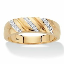 PalmBeach Jewelry Men&#39;s 18k Gold-plated Silver Genuine Diamond Wedding Band - £42.92 GBP