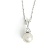 Pearl Cluster Diamond Pendant Necklace 14K White Gold .06 CTW - £389.29 GBP