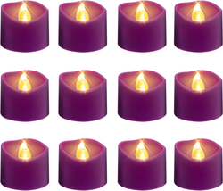 Purple Base Warm White Flickering Flame Tea Lights, 6H Timer/Curved Edge Design, - £17.93 GBP