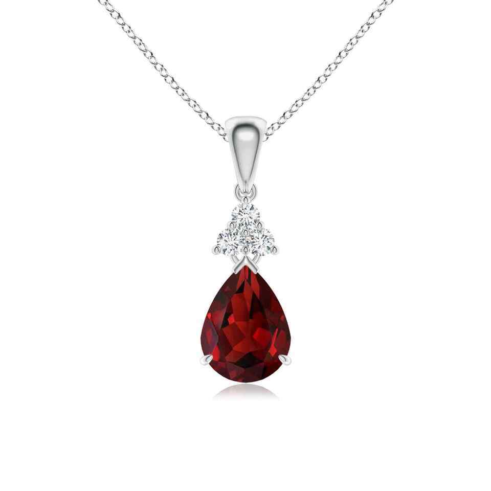 Primary image for Authenticity Guarantee 
8x6mm Claw-Set Garnet Drop Pendant with Trio Diamonds...