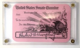 United States Senate Chamber Pass 92nd Congress 1972 Signed Hubert Humphrey - £15.63 GBP