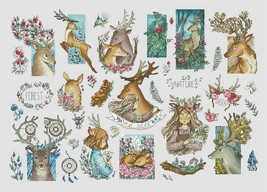Forest Cross stitch Woodland pattern pdf - Deer cross stitch fairy sampler  - $38.49