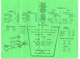 Bob Kirk&#39;s Bar B Que Menu Brooks Road Knoxville Tennessee 1990&#39;s - £14.28 GBP
