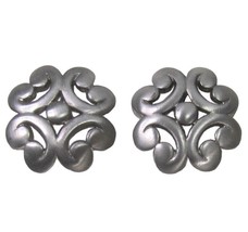 Vintage Crown Trifari Round brushed Silver Clip On Earrings - $12.86