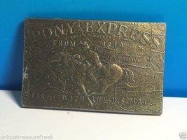 Pony Express Mail Belt Buckle vtg solid brass First 1st US horse rider western  - $12.82