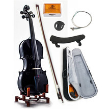 Black 4/4 Size Solid Maple Spruce Student Violin w Extras Beautiful Purf... - $59.99