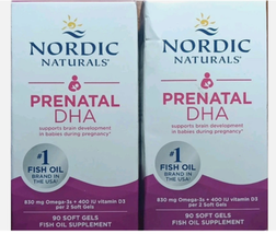 LOT 2 NORDIC NATURALS PRENATAL DHA 830MG FISH OIL SUPPLEMENT 90 X2 180 S... - $28.70