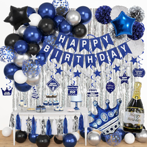 Blue Birthday Decorations for Men Boys, Blue Silver Party Decorations Fringe Cur - £21.83 GBP