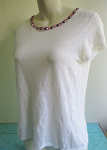 MAJE Paris Nubby 100% Linen White Top with Fabric Trim on Collar Womens ... - $15.20
