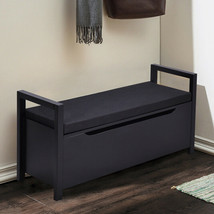 Shoe Storage Bench Chest Removable Cushion Seat 34.5-Inch Black Entryway Bedroom - £95.51 GBP