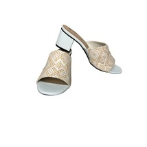 Avon Cushion Walk Slides Sandal Block Heel Womens 9 Beige Straw Weave Shoes - £9.56 GBP