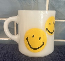 Vintage Hazel Atlas Milk Glass Mug Cup Smiley Happy Face 1960-1970s Hipp... - $24.95