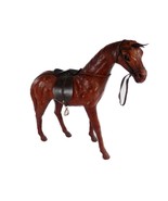 Dark Brown 11.5&quot; Standing Leather Horse Pony Figurine Bridle Saddle Eque... - £22.01 GBP