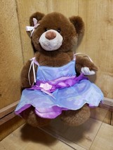 Build A Bear Brown Teddy Bear 16&quot; Plush Fairy Sparkle Flower Dress with Ear Bow - £10.31 GBP