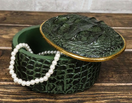 Faux Crocodile Pattern Textured Green Print Gold Oval Decorative Jewelry... - £24.83 GBP